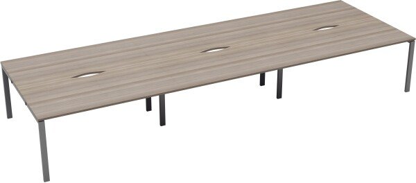 TC Bench Desk, Pod of 6, Full Depth - 3600 x 1600mm - Grey Oak