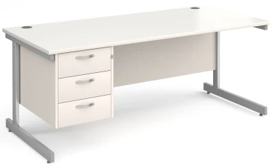 Gentoo Rectangular Desk with Single Cantilever Legs and 3 Drawer Fixed Pedestal - 1800mm x 800mm