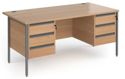 Dams Contract 25 Rectangular Desk with Straight Legs, 3 and 3 Drawer Fixed Pedestals - 1600 x 800mm