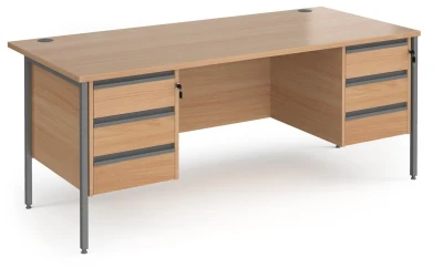 Dams Contract 25 Rectangular Desk with Straight Legs, 3 and 3 Drawer Fixed Pedestals - 1800 x 800mm