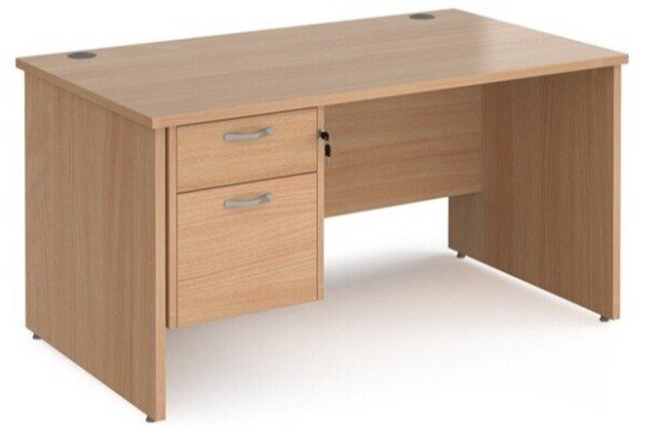 Dams Maestro 25 Rectangular Desk with Panel End Legs and 2 Drawer Fixed Pedestal - 1400 x 800mm - Beech