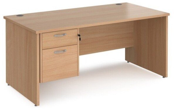 Dams Maestro 25 Rectangular Desk with Panel End Legs and 2 Drawer Fixed Pedestal - 1600 x 800mm - Beech