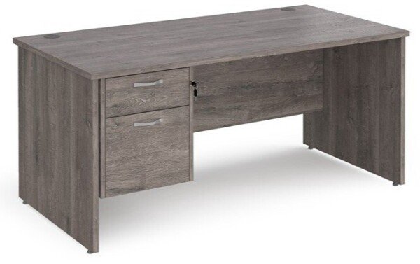 Dams Maestro 25 Rectangular Desk with Panel End Legs and 2 Drawer Fixed Pedestal - 1600 x 800mm - Grey Oak