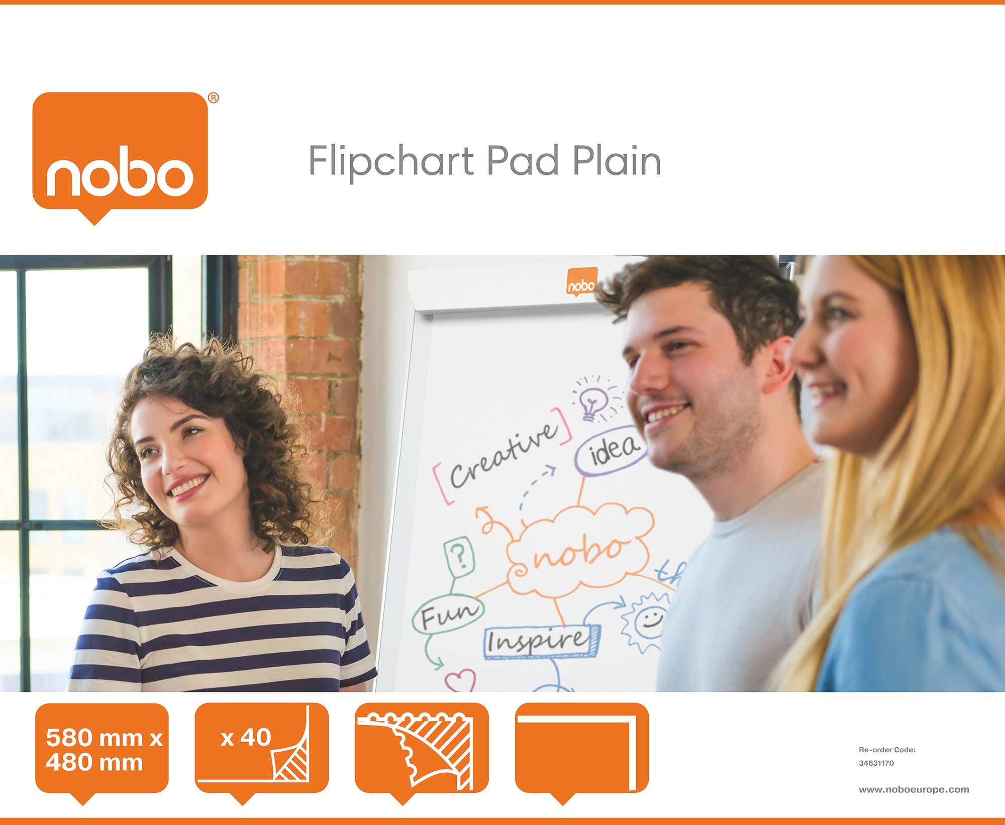 Over Pad Nobo Plain Flip-over Pad - 580 x 480mm - Office Furniture Direct