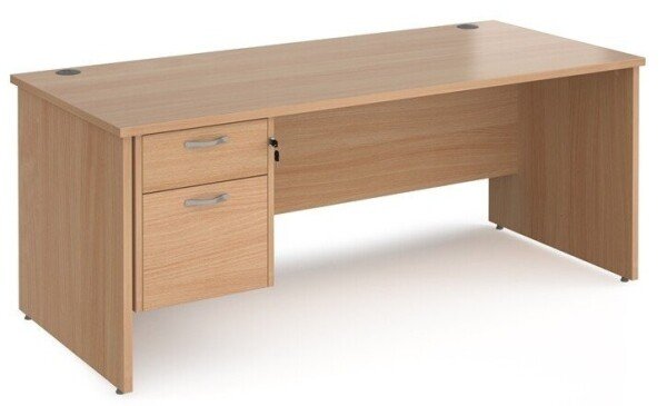 Dams Maestro 25 Rectangular Desk with Panel End Legs and 2 Drawer Fixed Pedestal - 1800 x 800mm - Beech
