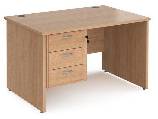 Dams Maestro 25 Rectangular Desk with Panel End Legs and 3 Drawer Fixed Pedestal - 1200 x 800mm - Beech