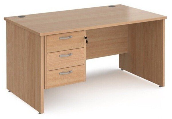 Dams Maestro 25 Rectangular Desk with Panel End Legs and 3 Drawer Fixed Pedestal - 1400 x 800mm - Beech
