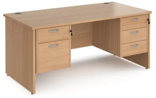 Dams Maestro 25 Rectangular Desk with Panel End Legs, 2 and 3 Drawer Fixed Pedestal - 1600 x 800mm - Beech