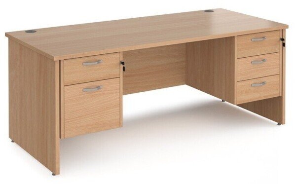 Dams Maestro 25 Rectangular Desk with Panel End Legs, 2 and 3 Drawer Fixed Pedestal - 1800 x 800mm - Beech