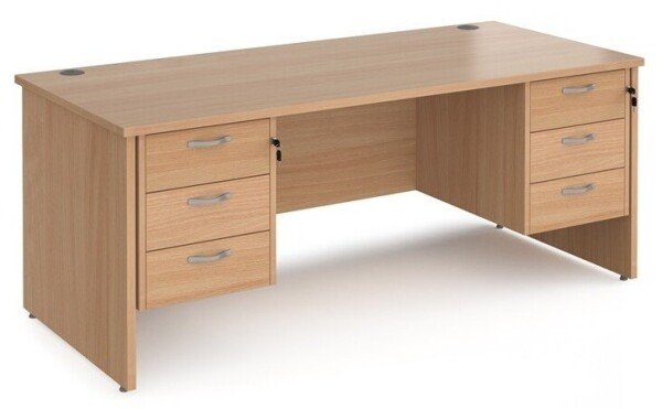 Dams Maestro 25 Rectangular Desk with Panel End Legs, 3 and 3 Drawer Fixed Pedestal - 1800 x 800mm - Beech
