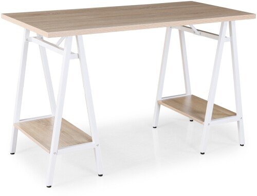 Dams Pella Home Office Workstation with Trestle Legs – Windsor Oak with White Frame