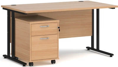 Dams Maestro 25 Rectangular Desk with Twin Canitlever Legs and 2 Drawer Mobile Pedestal - 1400 x 800mm