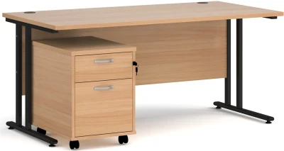 Dams Maestro 25 Rectangular Desk with Twin Canitlever Legs and 2 Drawer Mobile Pedestal - 1600 x 800mm