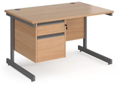Dams Contract 25 Rectangular Desk with Single Cantilever Legs and 2 Drawer Fixed Pedestal - 1200 x 800mm