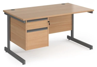 Dams Contract 25 Rectangular Desk with Single Cantilever Legs and 2 Drawer Fixed Pedestal - 1400 x 800mm
