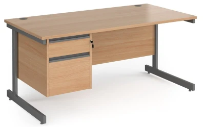 Dams Contract 25 Rectangular Desk with Single Cantilever Legs and 2 Drawer Fixed Pedestal - 1600 x 800mm