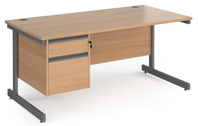 Dams Contract 25 Rectangular Desk with Single Cantilever Legs and 2 Drawer Fixed Pedestal