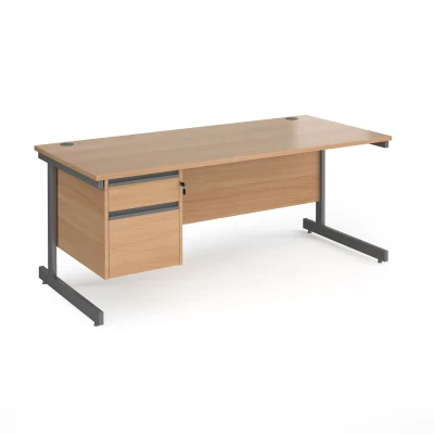 Dams Contract 25 Rectangular Desk with Single Cantilever Legs and 2 Drawer Fixed Pedestal - 1800 x 800mm