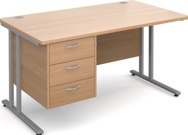 Dams Maestro 25 Rectangular Desk with 3 Shallow Drawers - (w) 1400mm x (d) 800mm - Beech