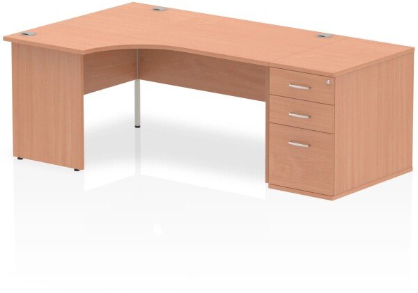 Dynamic Impulse Corner Desk with Panel End Leg and 800mm Fixed Pedestal - 1600 x 1200mm - Beech