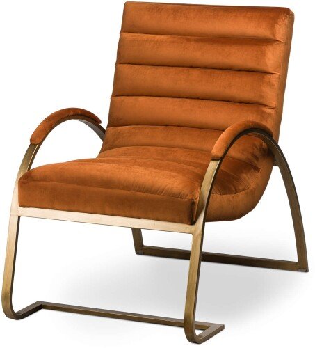 Burnt Orange And Brass Ribbed Velvet Ark Chair