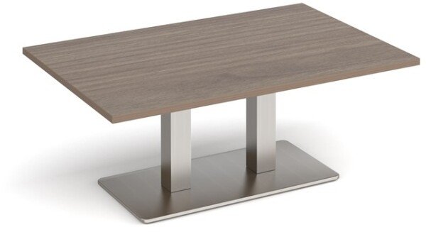 Dams Eros Rectangular Coffee Table with Flat Brushed Steel Rectangular Base & Twin Uprights 1200 x 800mm - Barcelona Walnut