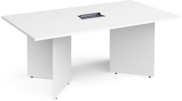 Dams Arrow Head Leg Rectangular Boardroom Table 1800 x 1000mm In White with Central Cutout & Aero Power Module