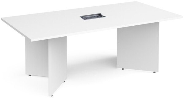 Dams Arrow Head Leg Rectangular Boardroom Table 2000 x 1000mm In White with Central Cutout & Aero Power Module