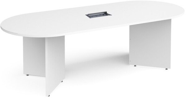 Dams Arrow Head Leg Radial End Boardroom Table 2400 x 1000mm In White with Central Cutout & Aero Power Module