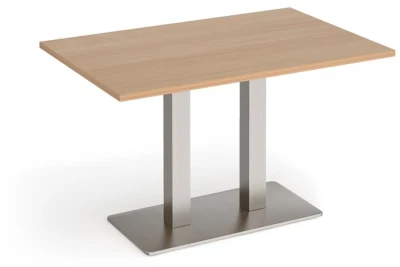 Dams Eros Rectangular Dining Table with Flat Brushed Steel Rectangular Base & Twin Uprights 1200 x 800mm