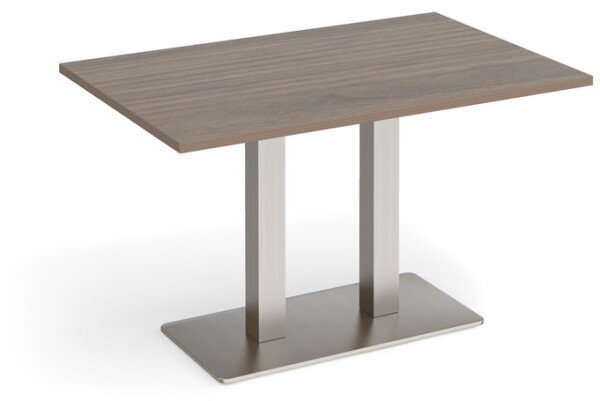 Dams Eros Rectangular Dining Table with Flat Brushed Steel Rectangular Base & Twin Uprights 1200 x 800mm - Barcelona Walnut