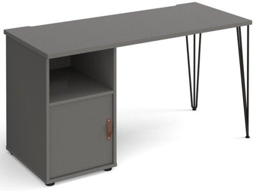 Dams Tikal Straight Desk 1400mm x 600mm with Black Hairpin Legs & Support Pedestal with Cupboard Door