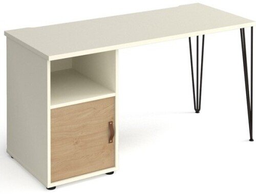 Dams Tikal Straight Desk 1400mm x 600mm with Black Hairpin Legs & Support Pedestal with Cupboard Door
