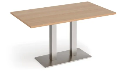 Dams Eros Rectangular Dining Table with Flat Brushed Steel Rectangular Base & Twin Uprights 1400 x 800mm