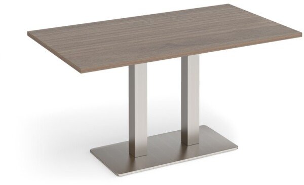 Dams Eros Rectangular Dining Table with Flat Brushed Steel Rectangular Base & Twin Uprights 1400 x 800mm - Barcelona Walnut