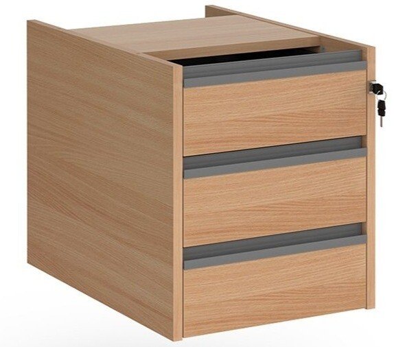 Dams Contract 3 Drawer Fixed Pedestal with Graphite Finger Pull Handles - Beech