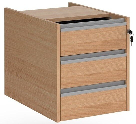 Dams Contract 3 Drawer Fixed Pedestal with Silver Finger Pull Handles - Beech