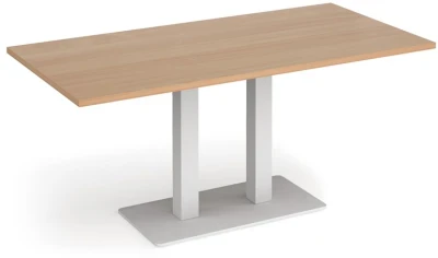 Dams Eros Rectangular Dining Table with Flat White Rectangular Base & Twin Uprights 1600 x 800mm