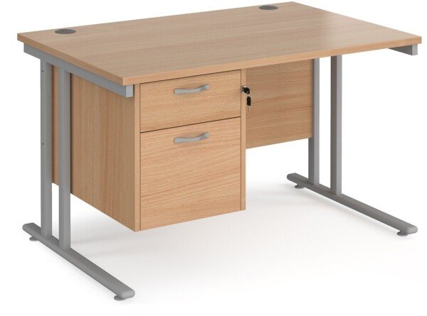 Dams Maestro 25 Rectangular Desk with Twin Cantilever Legs and 2 Drawer Fixed Pedestal - 1200 x 800mm - Beech