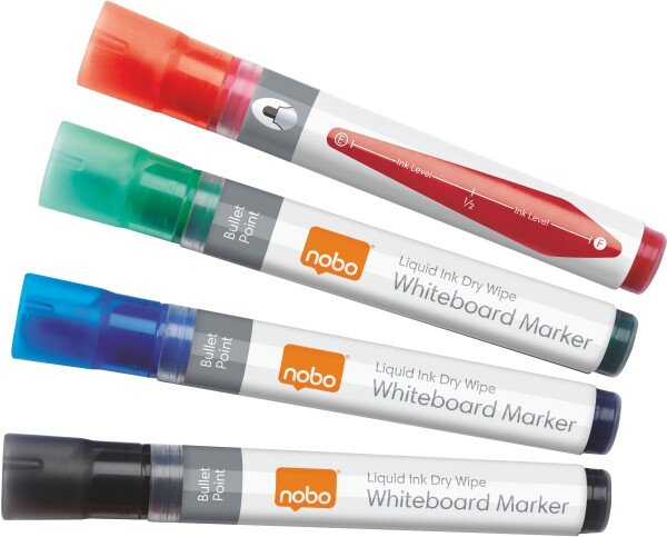 Nobo Liquid Ink Drywipe Markers Assorted (Pack of 4)