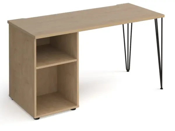 Dams Tikal Rectangular Desk with Hairpin Legs and Support Pedestal - 1400mm x 600mm - Kendal Oak