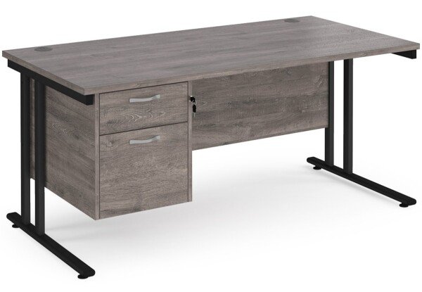 Dams Maestro 25 Rectangular Desk with Twin Cantilever Legs and 2 Drawer Fixed Pedestal - 1600 x 800mm - Grey Oak