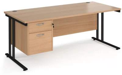 Dams Maestro 25 Rectangular Desk with Twin Cantilever Legs and 2 Drawer Fixed Pedestal - 1800 x 800mm