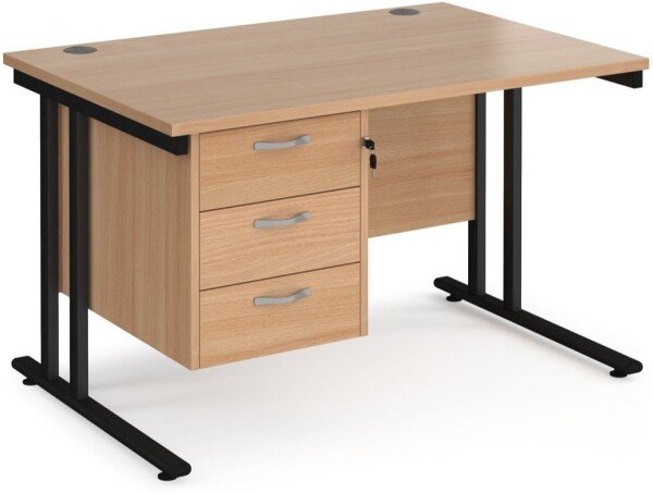 Dams Maestro 25 Rectangular Desk with Twin Cantilever Legs and 3 Drawer Fixed Pedestal - 1200 x 800mm - Beech