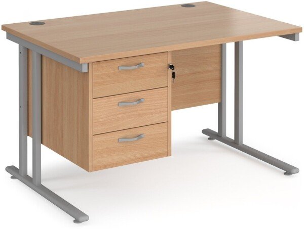 Dams Maestro 25 Rectangular Desk with Twin Cantilever Legs and 3 Drawer Fixed Pedestal - 1200 x 800mm - Beech