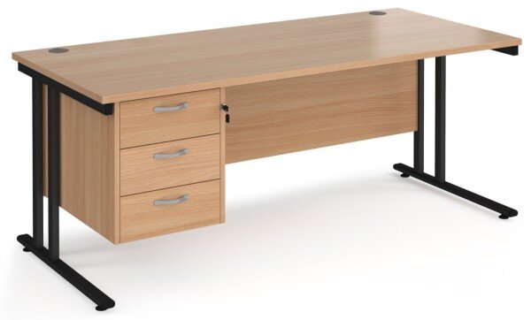 Dams Maestro 25 Rectangular Desk with Twin Cantilever Legs and 3 Drawer Fixed Pedestal - 1800 x 800mm - Beech