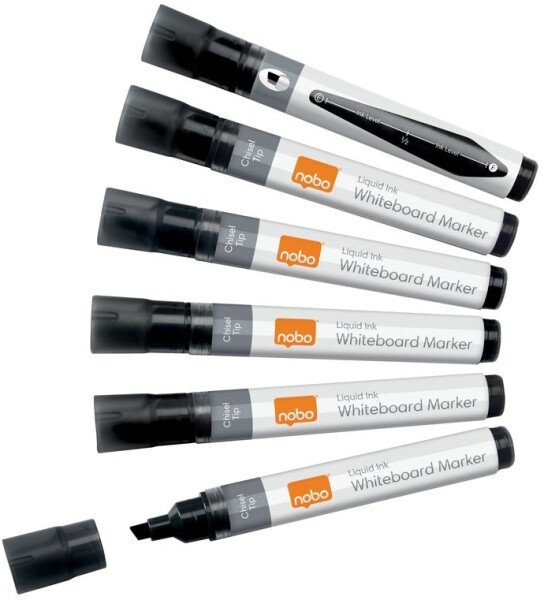 Nobo Liquid Ink Chisel Tip Whiteboard Pens Black (Pack of 10)