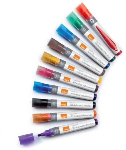 Nobo Liquid Ink Bullet Tip Whiteboard Pens Assorted (Pack of 10)