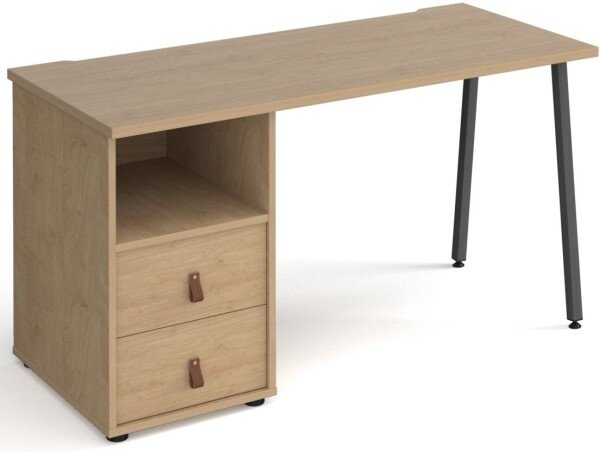 Dams Sparta Rectangular Desk with A-Frame Legs and 2 Drawer Support Pedestal - 1400 x 600mm - Kendal Oak