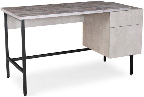 Dams Delphi Home Office Workstation with Integrated Pedestal – Concrete Grey with Black Frame